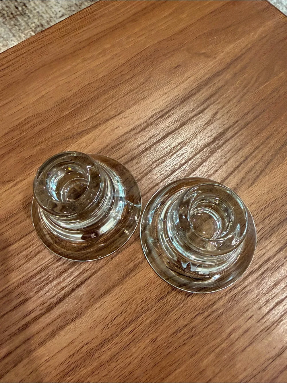 Set of 2 VTG MCM Clear Glass Candlestick Holders Design K Hagberg M Hagberg